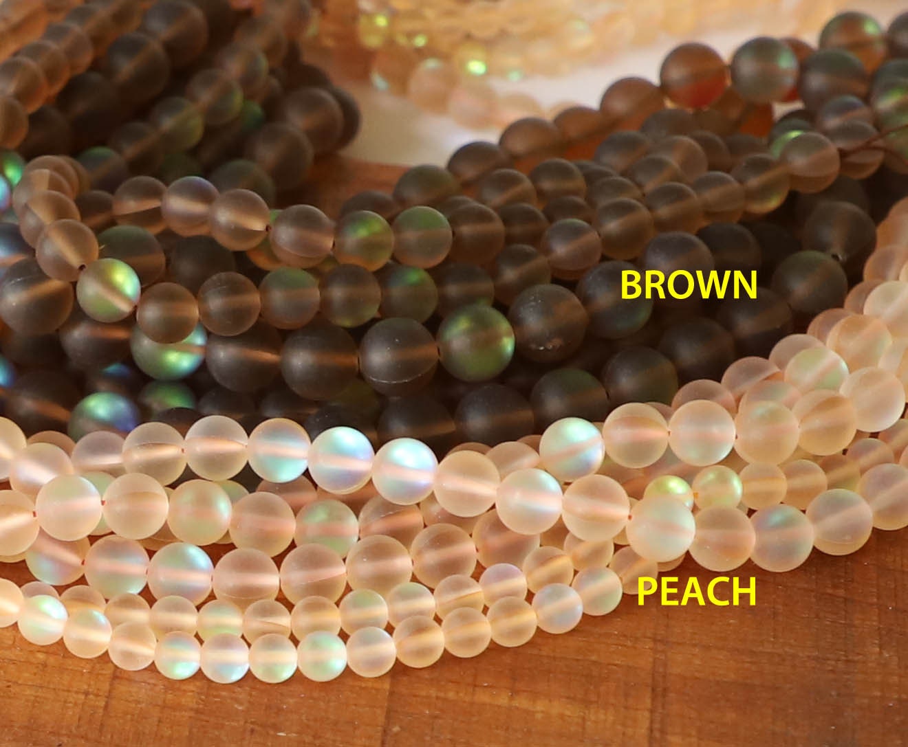 Beadalgo - Frosted Aura Crystal Mermaid Glass Beads 6mm, 8mm, 10mm, 12mm - 15 inch Strand (Crystal, 6 mm)