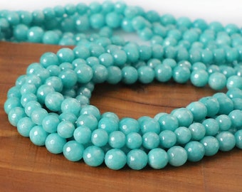 15" 8mm 10mm FACETED  Highlight Coated Amazonite Color Quartize Rounds round beads gemstone - Bue