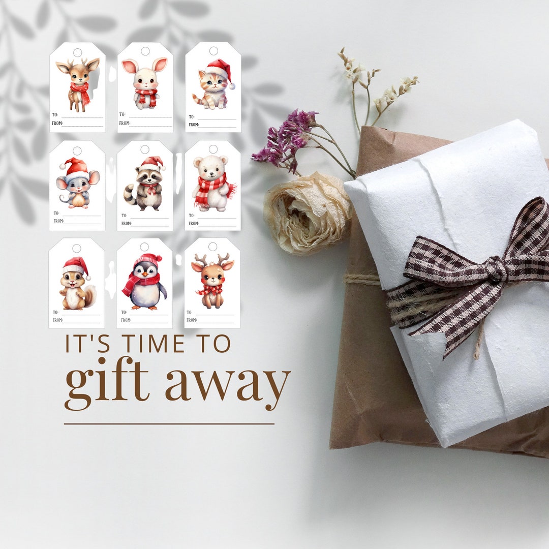 Printable Christmas Gift Tags Set of 9 Tags Assorted Cute Animal ...