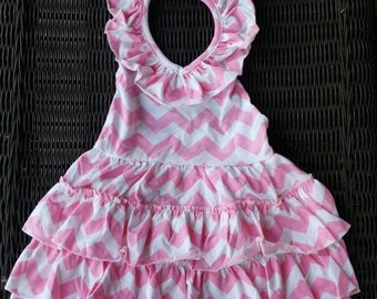 SALE, SALE, SALE...Light Pink Chevron Halter Maxi Dress for Baby Girls