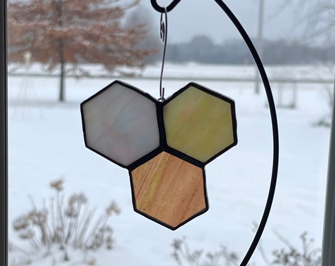 Honeycomb stained glass Purple and Gold suncatcher ornament hall hanging decor