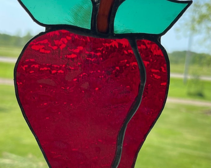 Apple Stained Glass Window Hangings ~ Red and Green window wall decor art ornament