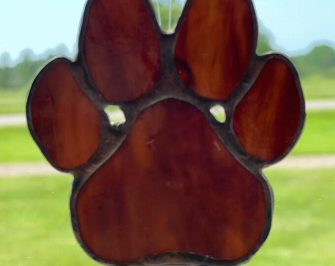 Paw Print Brown stained glass suncatcher window art decor