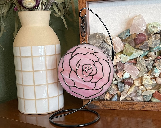 Floral Rose Stained Glass Suncatcher wall hanging home decor ornament