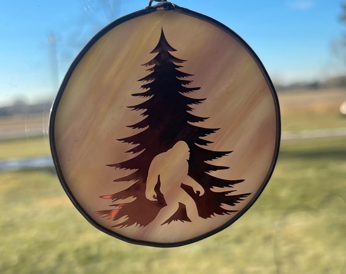 Bigfoot Ornament Suncatcher stained glass 3” round