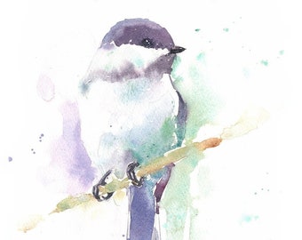 Chickadee Print Watercolor Painting Song Bird Decor Art Print by Eric Sweet