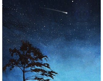 Shooting Star Nightscape Painting Night Sky Art Print by Artist Eric Sweet