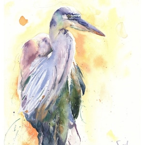 Blue Heron Bird Portrait Painting Art Print by Eric Sweet