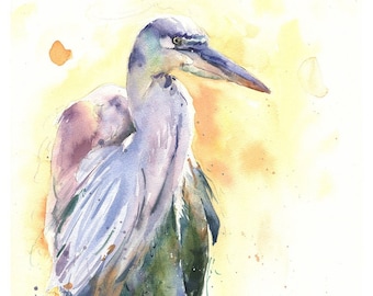 Blue Heron Bird Portrait Painting Art Print by Eric Sweet