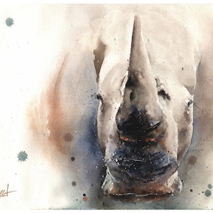 Watercolor rhino print - white rhino painting, safari animal painting, wildlife home decor, rhino artwork, safari animal print