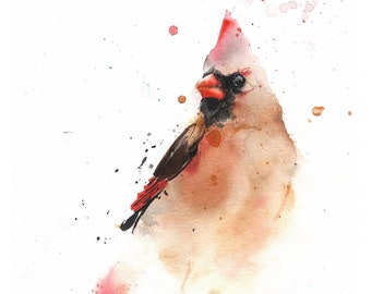 Female Cardinal Bird Watercolor Painting Art Print by Eric Sweet