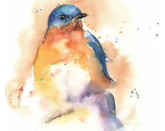 Östliche Rotkehlchen Art Print - Vogel Aquarell Malerei Dekor