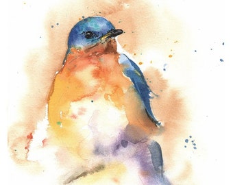 Eastern Bluebird Art Print Bird Watercolor Painting Decor by Eric Sweet