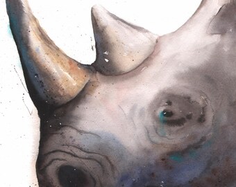 Watercolor white rhino painting by Eric Sweet