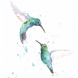 Hummingbirds Flying Watercolor Painting Art Print by Eric Sweet