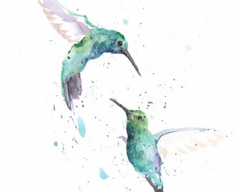 Colorful Hummingbirds Art Print -Bird Lover Wall Art - Nature Decor