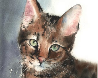 Calico Cat Watercolor Print - Pet Cat Painting