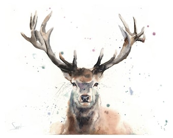 Watercolor Elk Print - Forest Animal Wall Art, Wildlife Painting
