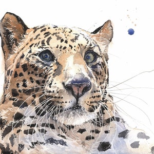 Leopard watercolor print - majestic spotted big cat painting, African wildlife decor, jungle predator wall art, safari animal wall art