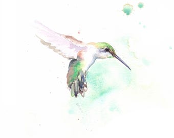 Hummingbird Watercolor Print - Signed Fine Art, Bird Lover Gift