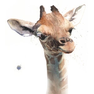 Baby giraffe watercolor print - nursery animal wall art, cute safari decor, giraffe painting, baby room print, wild animal gift
