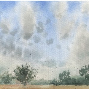 Farm watercolor print, quiet countryside landscape wall art, rustic farmhouse decor, pastoral watercolor painting, rural landscape print