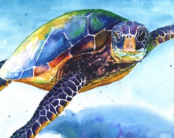 Sea Turtle Watercolor Painting Art Print by Eric Sweet