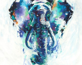 Elephant Oil Painting Modern Impressionism Colorful Expressionism Art Print by Eric Sweet