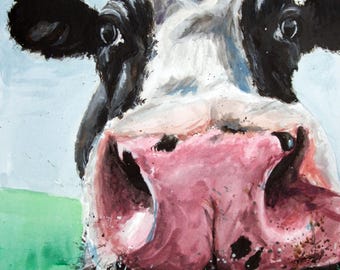 Cow Wall Art Print - Watercolor Farm Animal Painting - Barn Decor