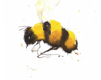 Bumble Bee Watercolor Art Print - Beekeeper Gift, Gardener Artwork
