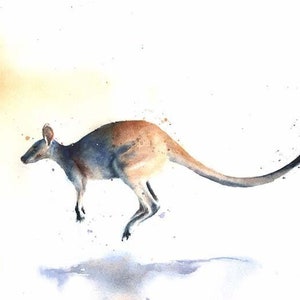 Watercolor kangaroo wall art - kangaroo painting, Australian wildlife art, outback animal decor, marsupial wall art, wildlife lover gift