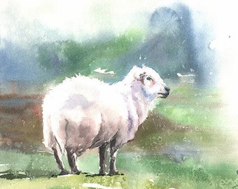 Watercolor Sheep Print Farm Animal Decor Art by Eric Sweet