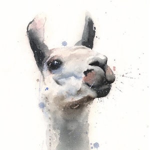 Watercolor llama wall art - llama painting, llama decor, boho animal print, farm animal art, llama lover gift, barn animal painting