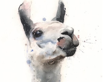 Watercolor Llama Print - Boho Farm Animal Wall Art