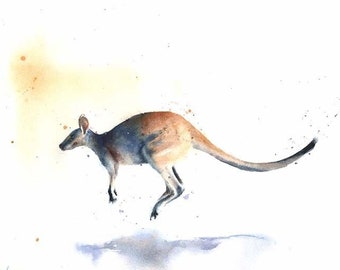 Kangaroo Wallaby Watercolor Painting Art Print by Eric Sweet