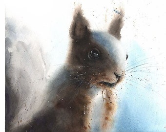 Eichhörnchen Malerei Aquarell Kunstdruck von Eric Sweet