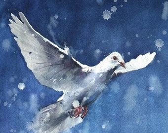 Watercolor White Dove Bird Painting Art Print by Eric Sweet