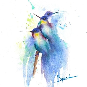 Hummingbird Family Watercolor Painting Art Print by Eric Sweet