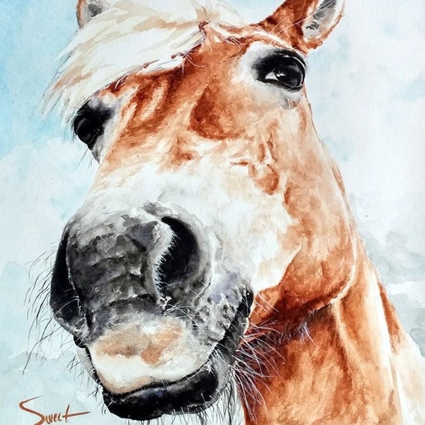 Aquarell Pferdeportrait - Rustikale Bauernhaus Wandkunst