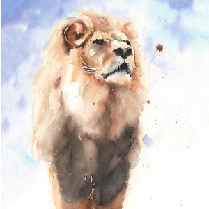 Watercolor lion print - lion painting, African lion painting, majestic lion wall art, animal lover gift, safari animal wall art