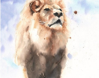 Watercolor Lion Painting Art Print - Safari Animal Wall Art