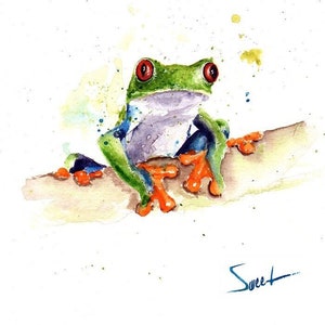Watercolor red-eyed tree frog wall art - rainforest animal wall art, tropical frog painting, vibrant wildlife decor, frog lover gift