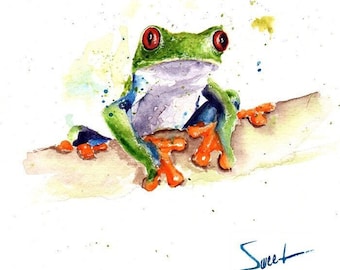 Watercolor Red-Eyed Tree Frog Art Print,  Rainforest Animal Painting
