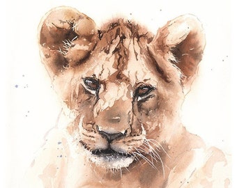 Baby Lion Cub Watercolor Painting Art Print by Eric Sweet