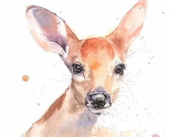 Baby Deer Fawn Watercolor Portrait Painting Art Print by Eric Sweet