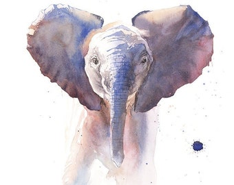Baby Elephant Watercolor Painting Illustration Art Print by Eric Sweet