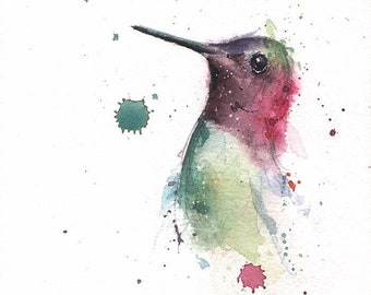 Hummingbird Print Watercolor Painting Bird Decor by Eric Sweet