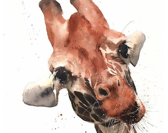 Watercolor Giraffe Art Print Animal Decor Wildlife Painting by Eric Sweet