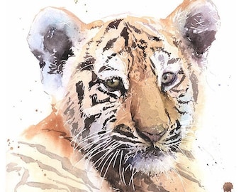 Baby Tiger Art Watercolor Tiger Cub Painting Tiger Wall Art Print by Eric Sweet