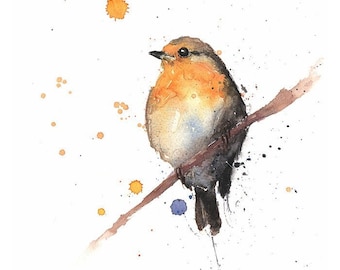 Robin Watercolor Wall Art Print - Song Bird Painting - Nature Decor